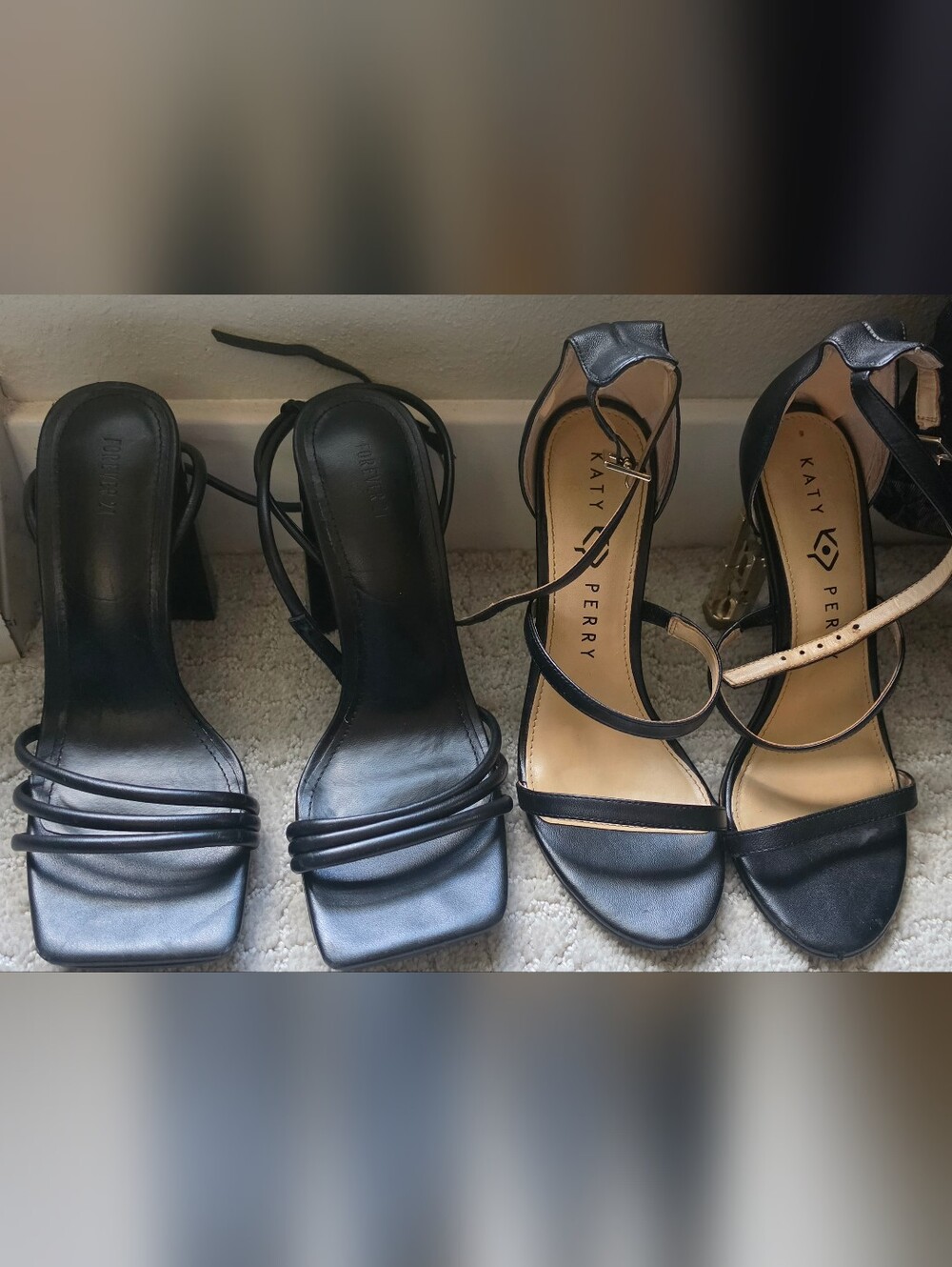 2 Pair Of Heels - Katy Perry Black Strappy And Square Toe Women's Heels